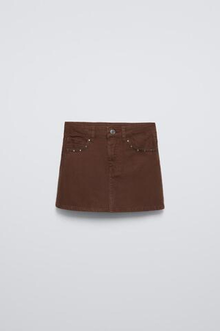 ZARA ЮБКА С ЗАКЛЕПКАМИ, КОРИЧНЕВЫЙ