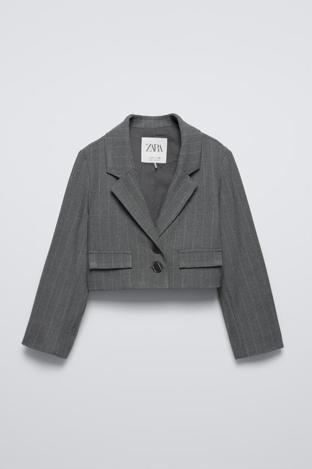 ZARA УКОРОЧЕННЫЙ БЛЕЙЗЕР В ТОНКУЮ ПОЛОСКУ, АНТРАЦИТОВО-СЕРЫЙ