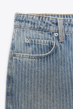 ZARA ДЖИНСЫ ZW COLLECTION ПРЯМОГО КРОЯ СО СРЕДНЕЙ ПОСАДКОЙ И ПОЛОСКАМИ, СИНИЙ