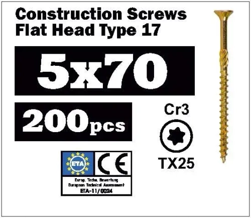 Конструкционный саморез по дереву 5х70 потай, TX25, (200 шт)