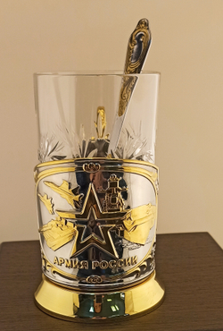 Подстаканник никел. с золочением "Армия" в футляре