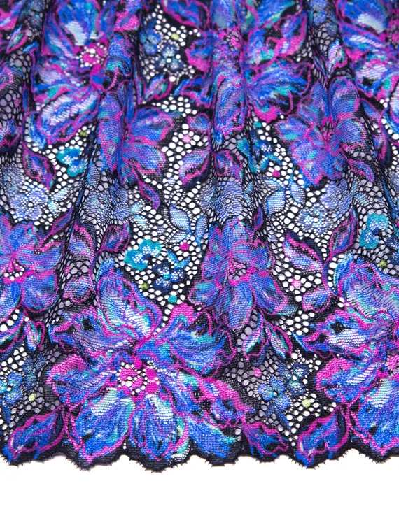 03-242 Кружево эластичное 23 см, Pandora, т.синий/ультрамарин/лиловый