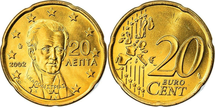 Греция 20 евроцентов, 2002-2006 Иоанн Каподистрия XF