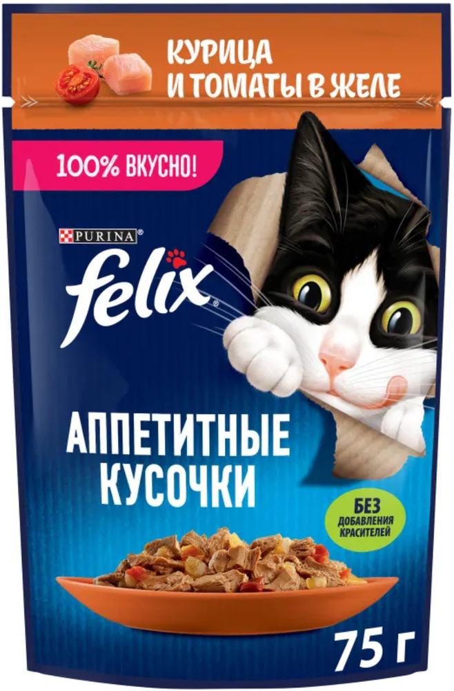 Felix Курица и томаты в желе 75г.*26шт.