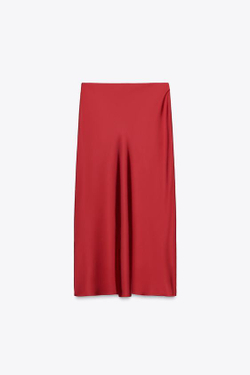ZARA АТЛАСНАЯ ЮБКА МИДИ, КРАСНЫЙ