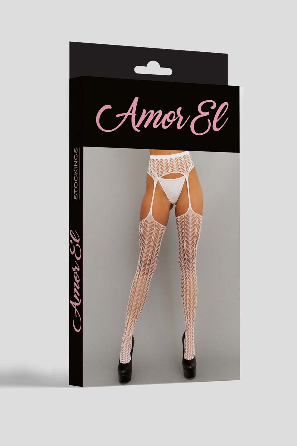 Эффектные чулки с поясом и рисунком-ёлочкой (Размер: S-M-L) (Цвет: белый)