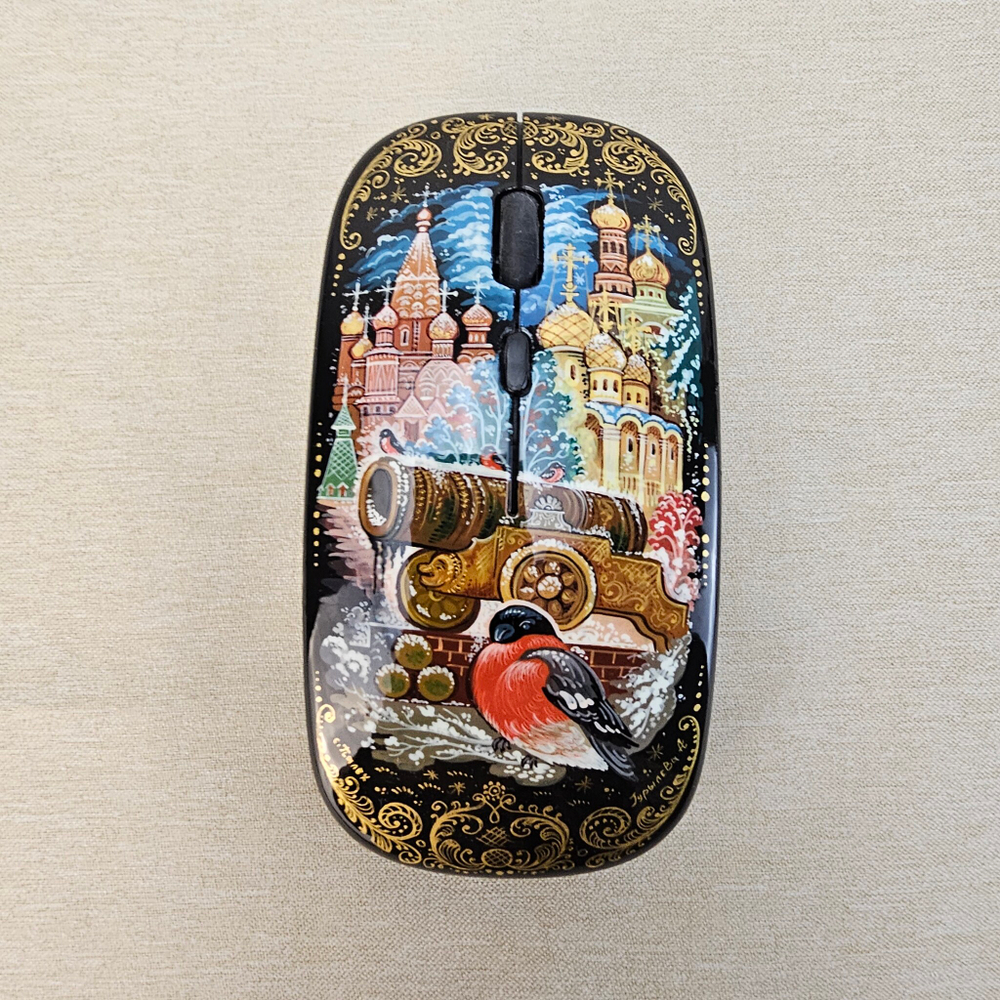 Мышь беспроводная, с ручной росписью Палех "Москва. Царь-пушка"