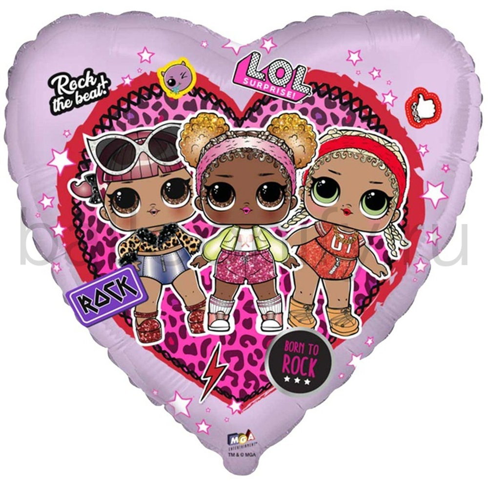 Фольгированная фигура, сердце, Куклы ЛОЛ в сердце/FM,18"/46СМ