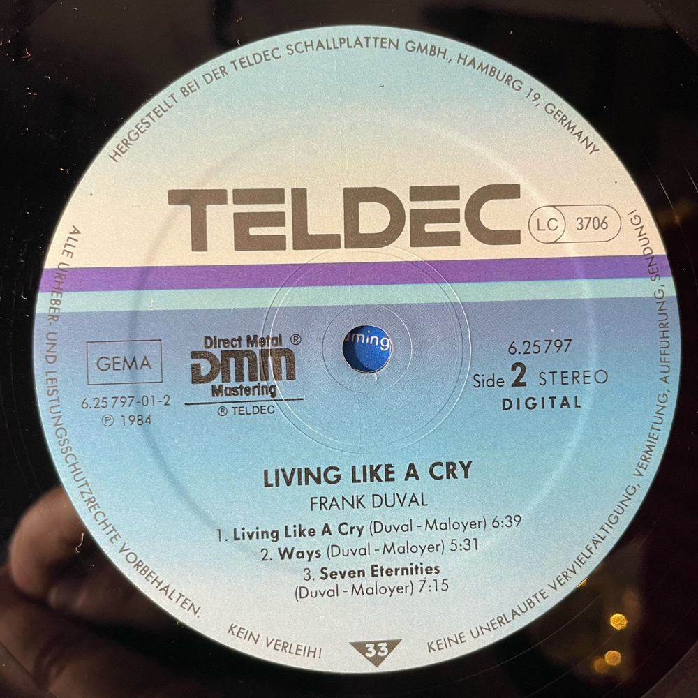 Винтажная виниловая пластинка LP Frank Duval Living Like A Cry (Германия 1984)