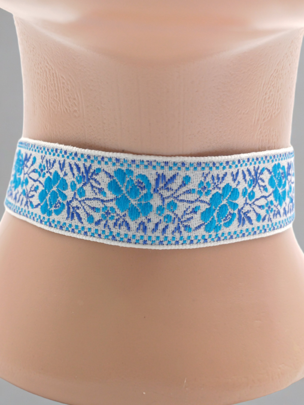 Чокер народный Цветы синий 2,5 см