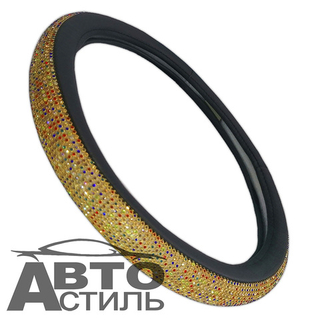 Оплетка на руль круглая Coolpart DIAMOND 50  (37*38) к/з черный/золотой СТРАЗЫ A268BL-GCL