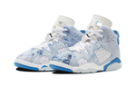 Middle-aged children Jordan Air Jordan 6 Retro Washed Denim retro non-slip wear-resistant lightweight middle-help children's basketball shoes white and blue