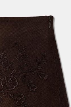 ZARA ШОРТЫ С ВЫШИВКОЙ И КРУЖЕВОМ, КОРИЧНЕВЫЙ