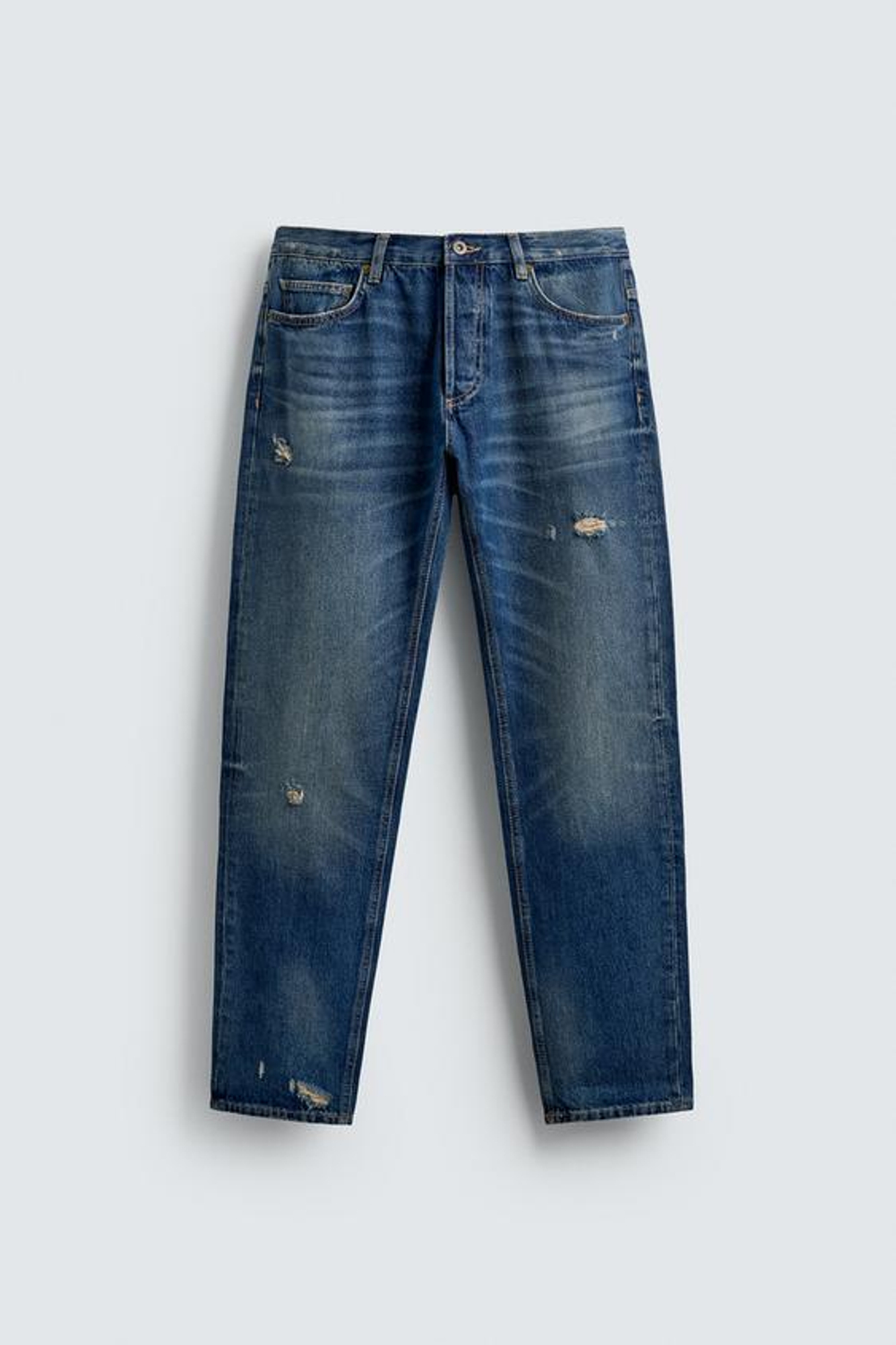 ZARA ДЖИНСЫ SLIM FIT С РАЗРЕЗАМИ, ВЫЦВЕТШИЙ СИНИЙ