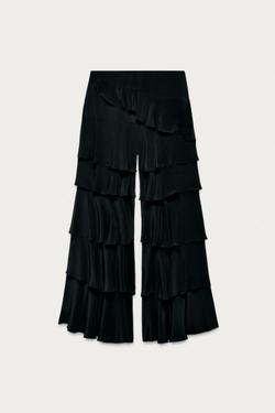 ZARA X MARISA BERENSON БРЮКИ С ВОЛАНАМИ, ЧЕРНЫЙ