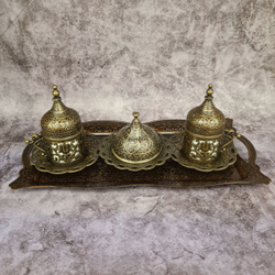 Кофейный набор "Купол" на 2 персоны с лукумницей и подносом/ACAR. Турция (золотистый)