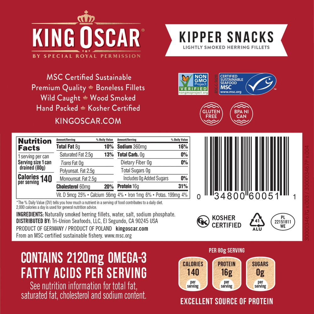 King Oscar, Kipper Snacks, подкопченное филе сельди, 100 г (3,54 унции)