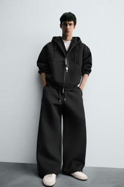ZARA БРЮКИ INTERLOCK WIDE FIT, ЧЕРНЫЙ
