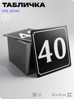 Адресная табличка с номером дома 40, на фасад и забор, черная, 25х25 см, Айдентика Технолоджи