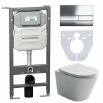 Унитаз подвесной Ceramica Nova Balearica CN6000_1002CH_1000 безободковый, с крышкой микролифт, с инсталляцией и кнопкой хром