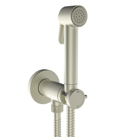 Bossini Paloma brass гигиенический комплект: смеситель прогрессивный,лейка, шланг 1250 мм, держатель с шланговым подключением, цвет никель шлифованный