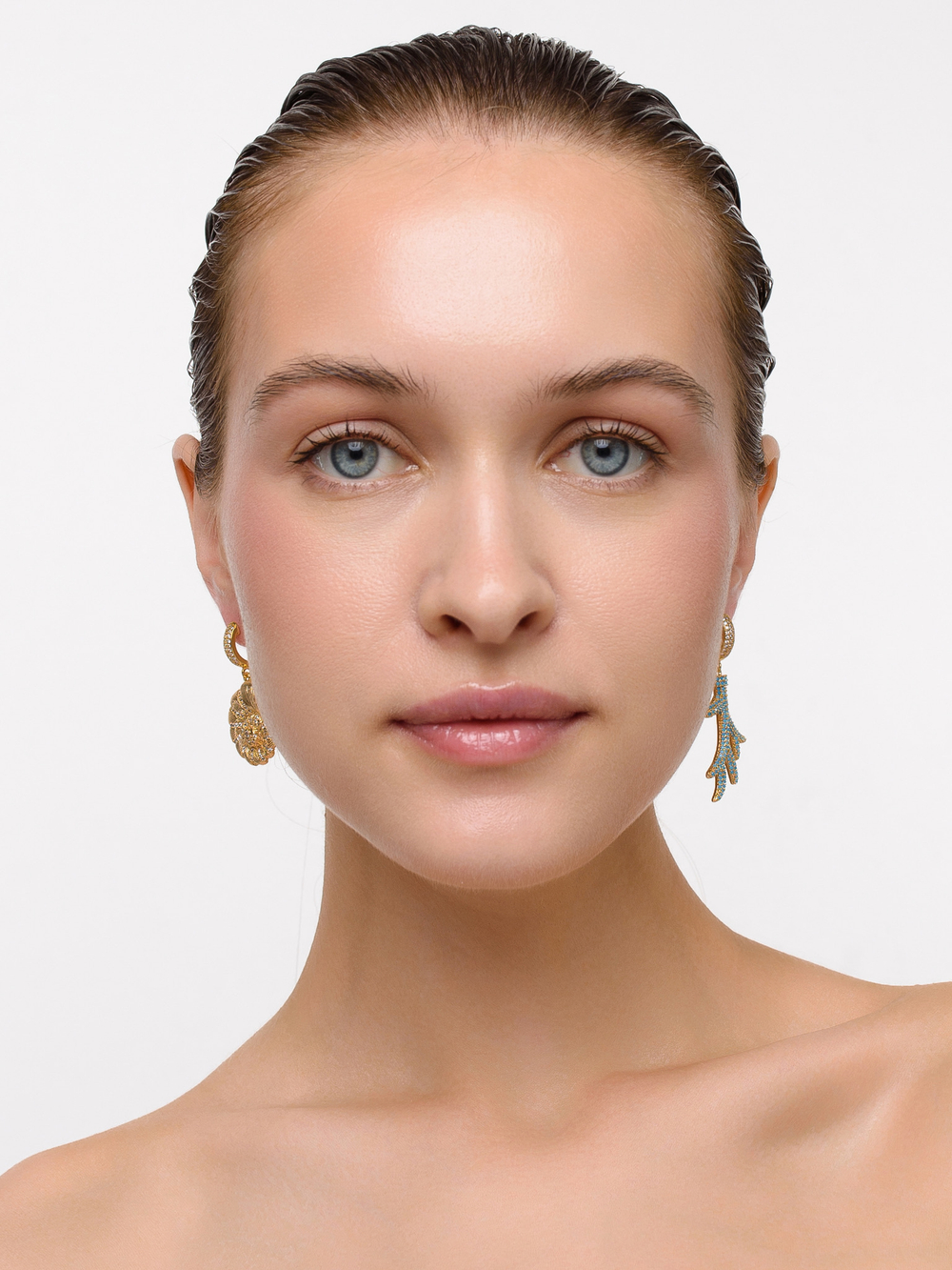 Серьги "Blue coral shell" Gold