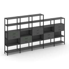 Shelf System Пятисекционный стеллаж пятиярусный с ящиками SN.STM-551 Антрацит/Металл Черный 3930*400