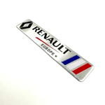 Наклейка Renault Europe объемная полиуретановая прямоугольная (шильдик Рено, 12х3см). Серебристая с флагом Франции