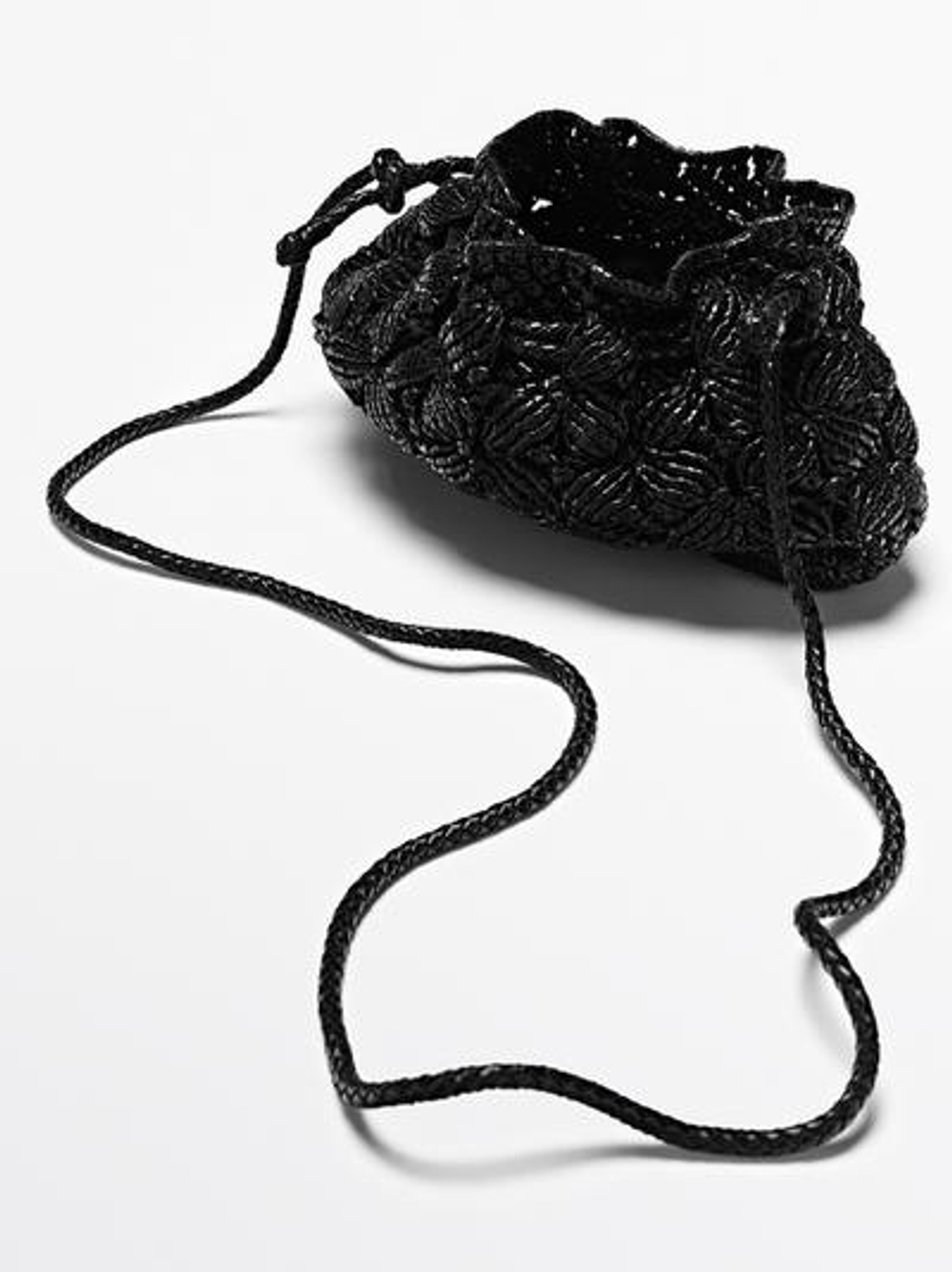 Massimo Dutti Сумка-клатч из кожи наппа в технике макраме, черный