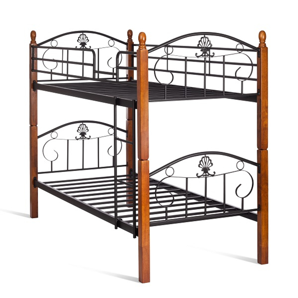 Кровать BOLERO двухярусная- дерево гевея/металл, 90*200 см (bunk bed), красный дуб/черный