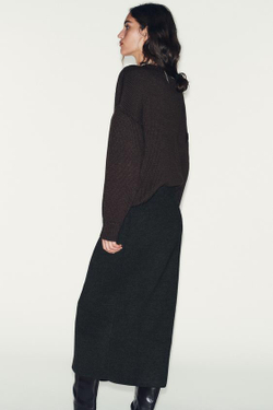 ZARA ТРИКОТАЖНАЯ ЮБКА МИДИ НА ЗАПАХ, ТЕМНО-СЕРЫЙ