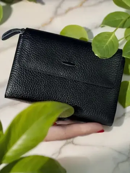 Компактный кошелек из натуральной кожи черный