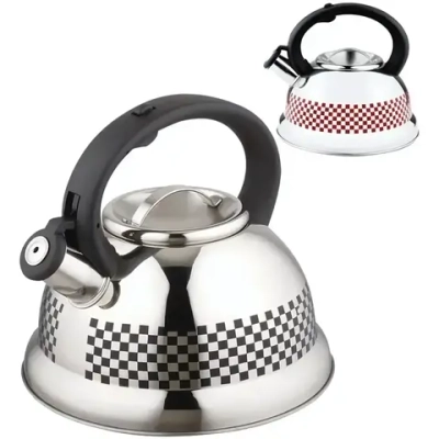 Чайник из нержавеющей стали 3л со свистком, с рисунком, меняющим цвет клетка MAL-0417С