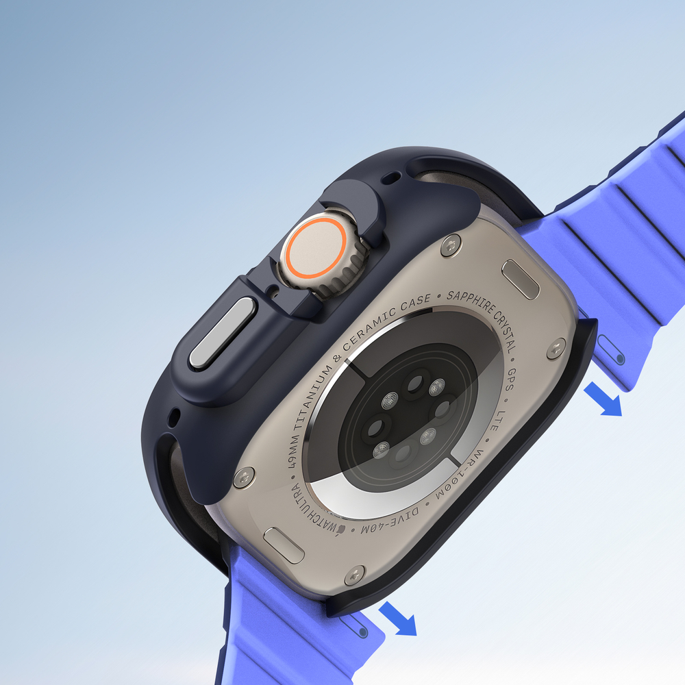Чехол-бампер для часов Apple Watch Ultra 1 и 2 размер 49мм, темно-синий с зелеными вставками (Midnight/Green) от Dux Ducis, серия Bamo Series Case