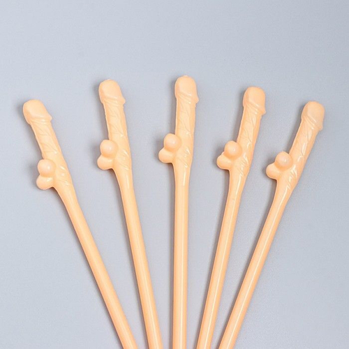 Телесные коктейльные трубочки в виде пениса - 5 шт.