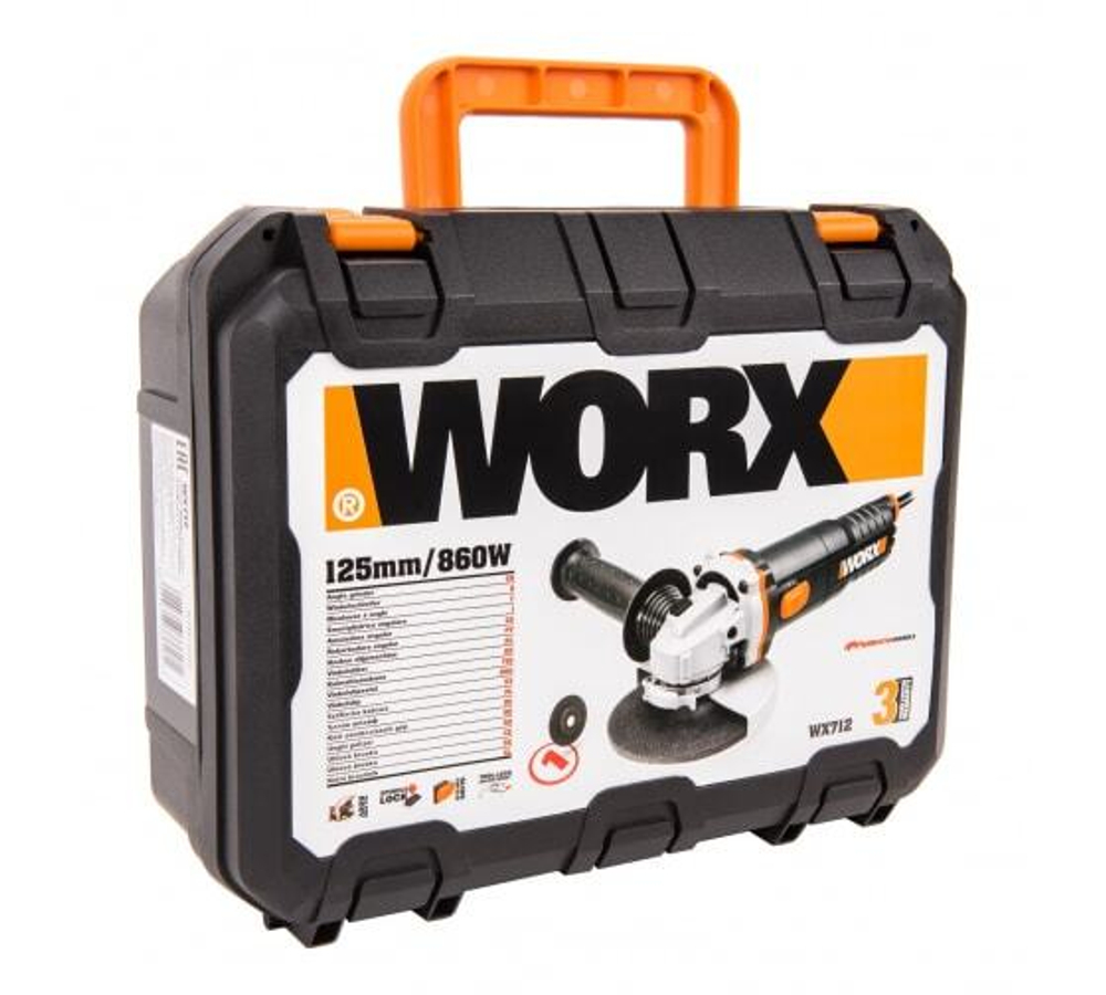 Шлифмашина угловая Worx WX712 кейс, 860 Вт, 125 мм