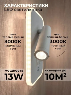 Кнопочный светильник бра светодиодный с USB и Type-C 13 ВТ