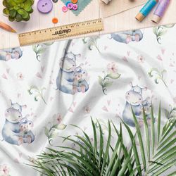 Ткань таффета акварельные бегемотики