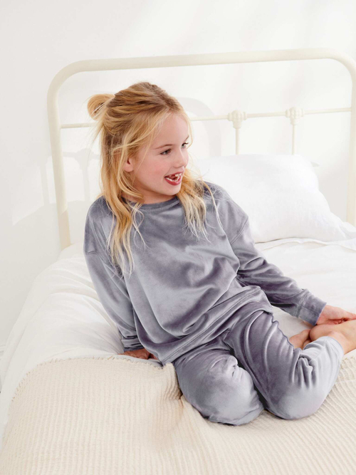 Лонгслив велюровый и брюки велюровые в комплекте для девочки Next 741-897, Серый