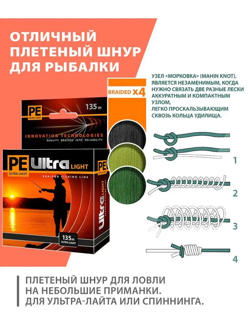 Плетеный шнур для рыбалки PE ULTRA LIGHT Black 0,04mm 135m