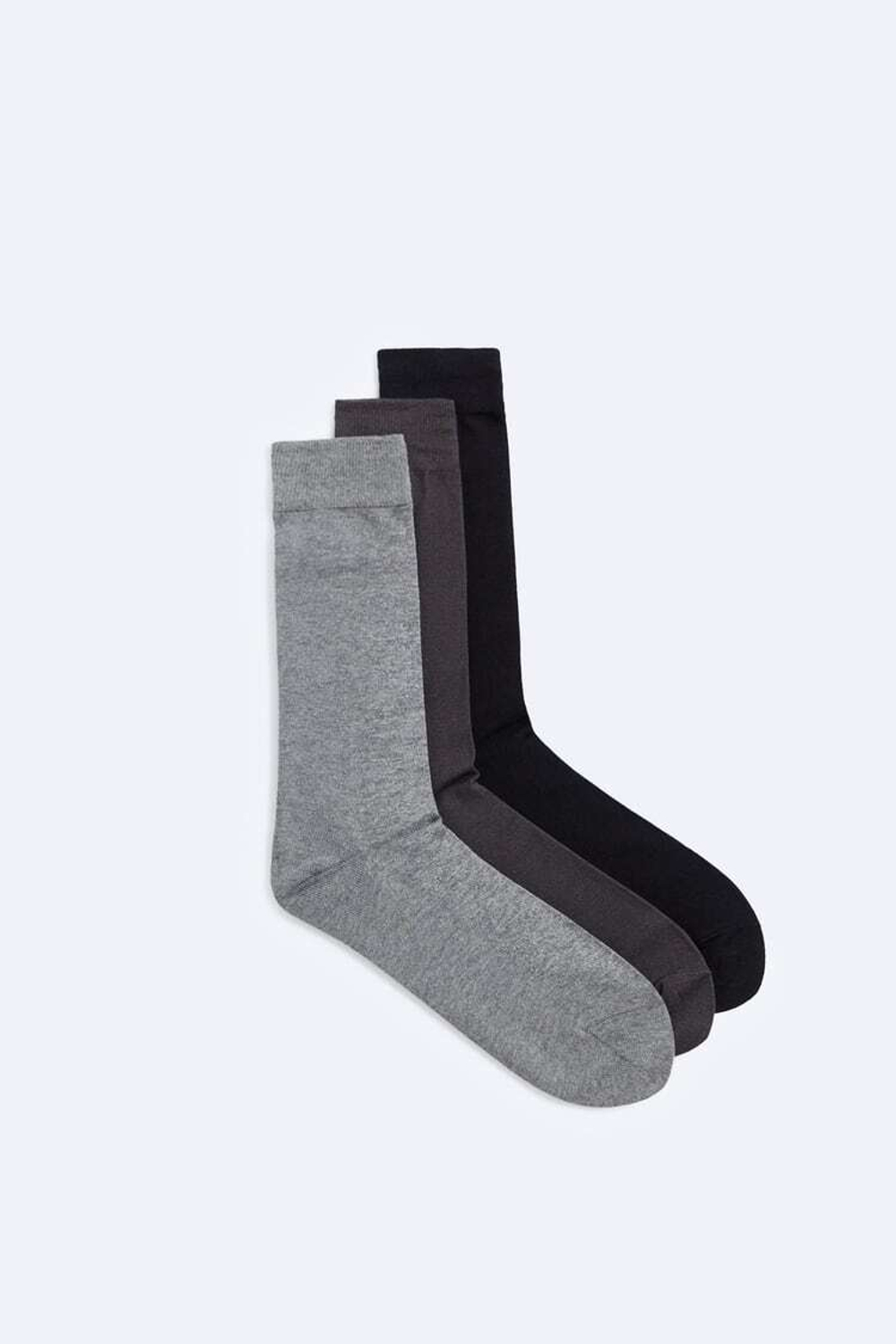 ZARA НАБОР ИЗ ТРЕХ ПАР НОСКОВ ИЗ ПРОЧНОГО ХЛОПКА, СЕРЫЙ
