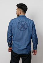 Рубашка мужская с накладными карманами DENIM LIGHT BLUE