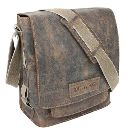 Качественная удобная брендовая наплечная вертикальная сумка из коровьей кожи WENGER "ARIZONA" W23-05BR