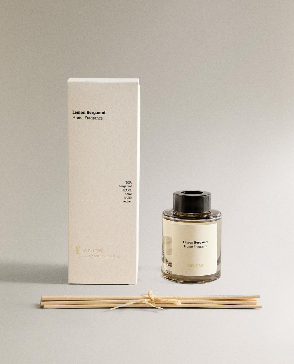 Zara Home Аромадиффузор Lemon Bergamot 100 мл, тростниковые палочки микадо, аромат свежий цитрусовый, Горчичный