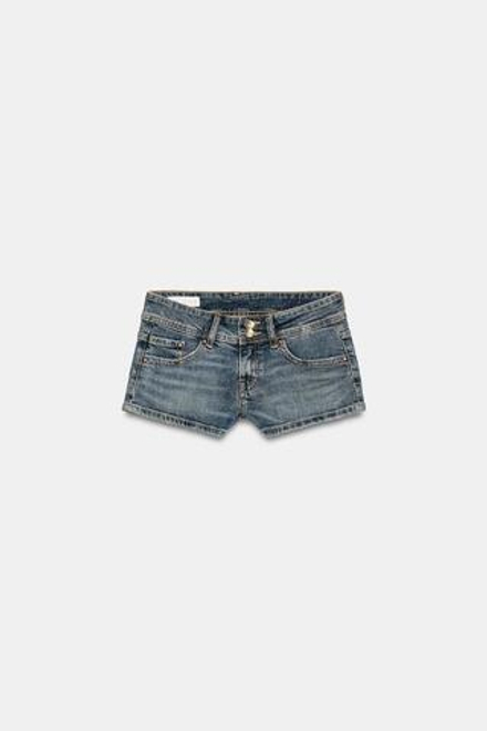 ZARA ДЖИНСОВЫЕ МИНИ-ШОРТЫ TRF С НИЗКОЙ ПОСАДКОЙ, ВЫЦВЕТШИЙ СИНИЙ