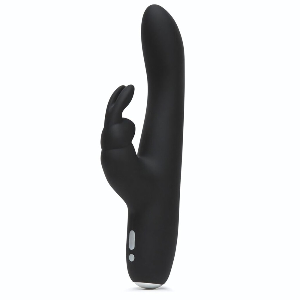 Черный вибратор с клиторальным отростком Greedy Girl Slimline Rabbit Vibrator - 22,8 см. (Цвет: черный)