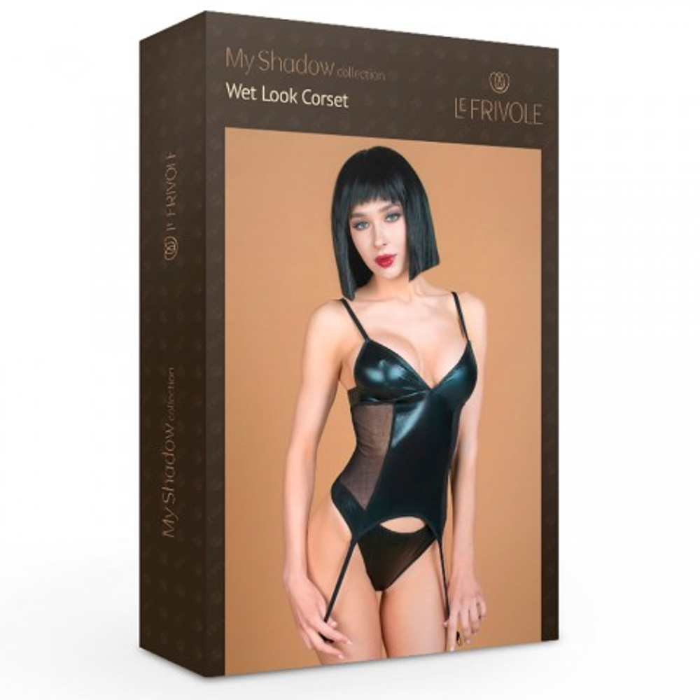 Корсаж и трусики Wet Look Le Frivole My Shadow, L-XL