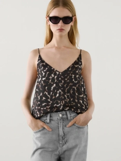 Massimo Dutti Топ с бретелями и анималистическим принтом, шоколадный