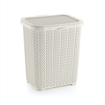 Корзина для стирал. порошка вязаный узор белый