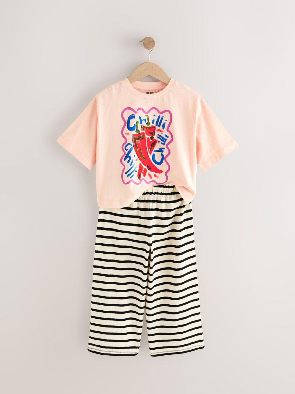 Футболка и брюки в комплекте для девочки Next E45-357, Молочный, Черный, Персиковый